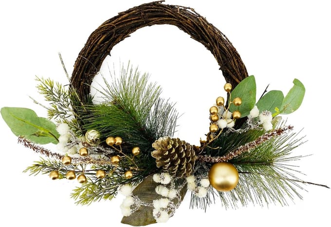 Dekoratief | Krans m/kerstbal, naturel/groen, 40x40cm | A225253