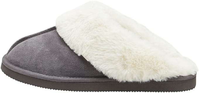Next - Dames - Met imitatiebont gevoerde suède pantoffelmuiltjes - Grijs