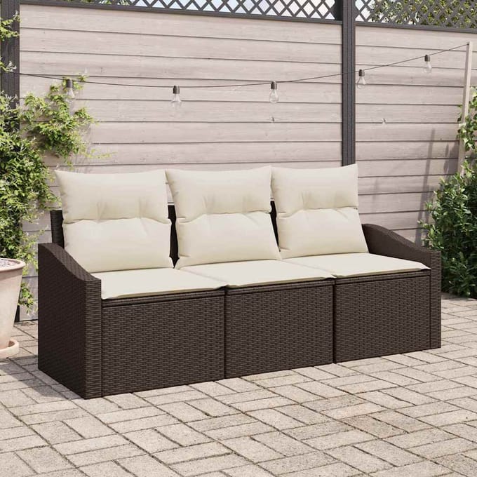 vidaXL - Tuinbank - Set - 3 - st - Bruin - en - wit - poly - rattan