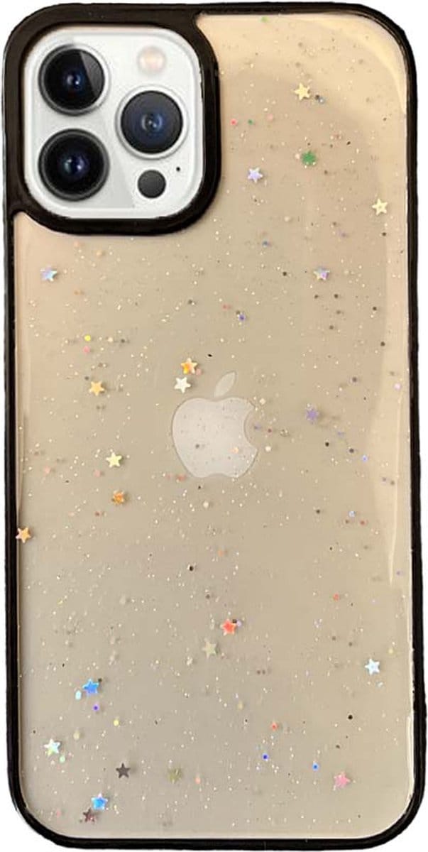 Smartphonica iPhone 12 Pro Max TPU hoesje doorzichtig met glitters - Zwart geschikt voor iPhone 12 Pro Max
