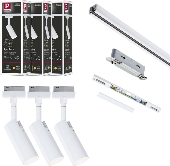 URail Railspot Tubo Startersset 3x150lm 3x4W 3000K dimbaar 230V Signaalwit