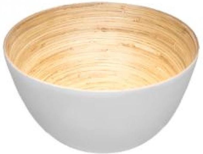 SET VAN 2 WITTE BAMBOE HOUTEN SERVEERSCHALEN - 17cm