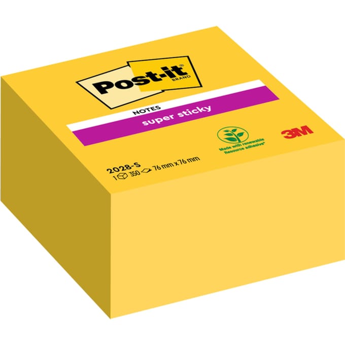 Post-it® Super Sticky Notes, Kubus, Neon geel, 76mm x 76 mm