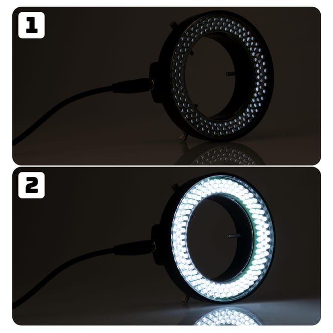 Rosfix Mikroscooplamp Regelbaar - 144xLED - Dimmer, Voeding - Ring Ø60–95 mm, Koel, Gelijkmatig