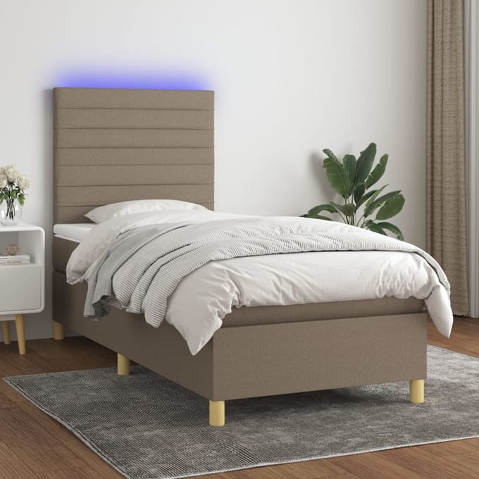 vidaXL - Boxspring - met - matras - en - LED - stof - taupe - 100x200 - cm