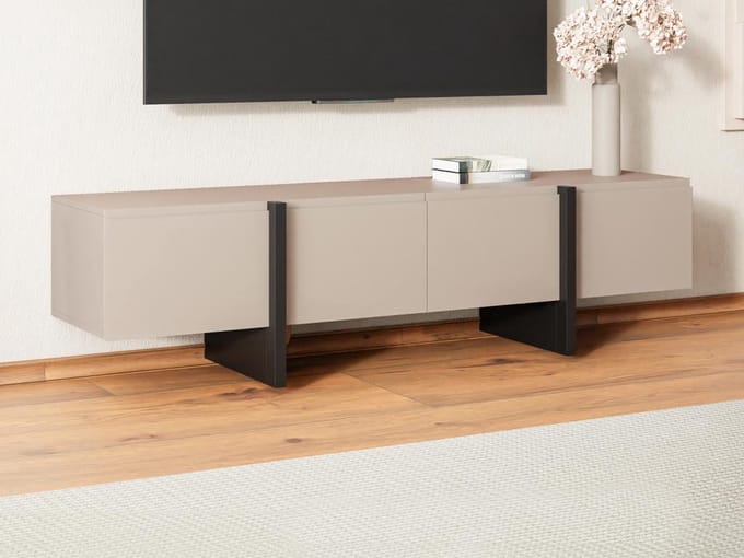 Vente-unique Tv-meubel met 4 deuren van MDF - Beige en zwart - LUVONIA