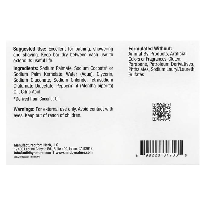Mild By Nature, Savon de Castille, Menthe poivrée, 5 oz (141 g) gray