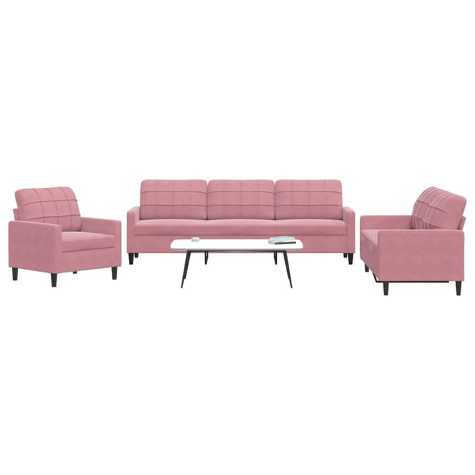 vidaXL - 3-delige - Loungeset - met - kussens - fluweel - roze