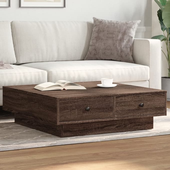 vidaXL Salontafel 90x90x28 cm bewerkt hout bruin eikenkleur