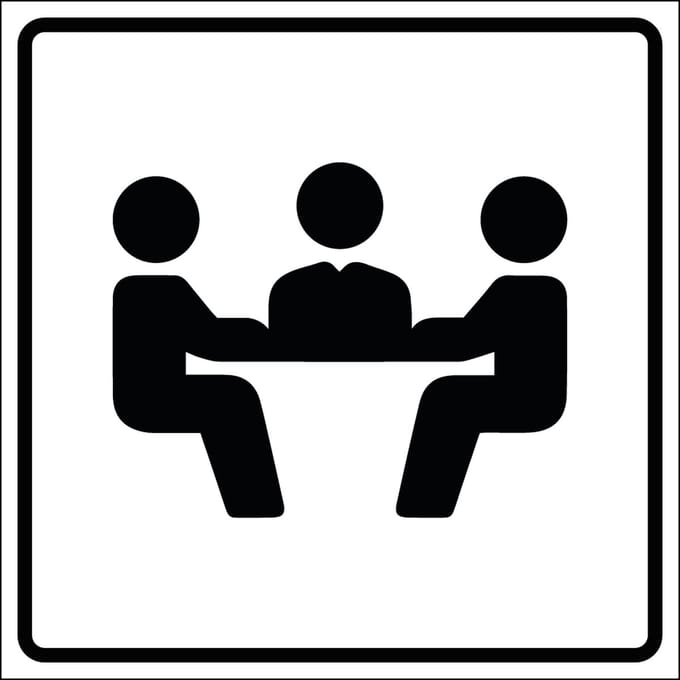 Vergaderzaal sticker, wit zwart 100 x 100 mm