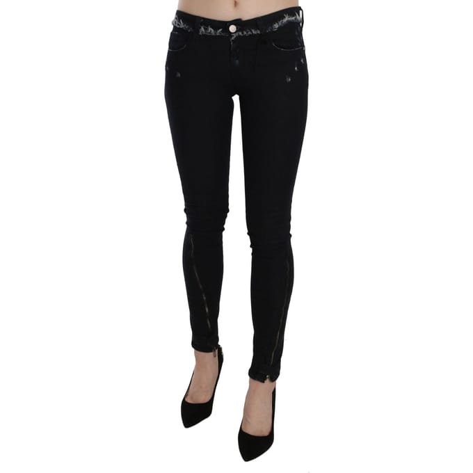 Costume National Zwart Lage Taille Rits Leg Skinny Denim Jeans
