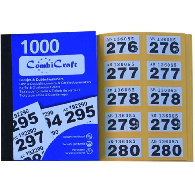 CombiCraft nummerbloks 1 tot 1000 - garderobenummers - dubbelnummers - 6 boekjes