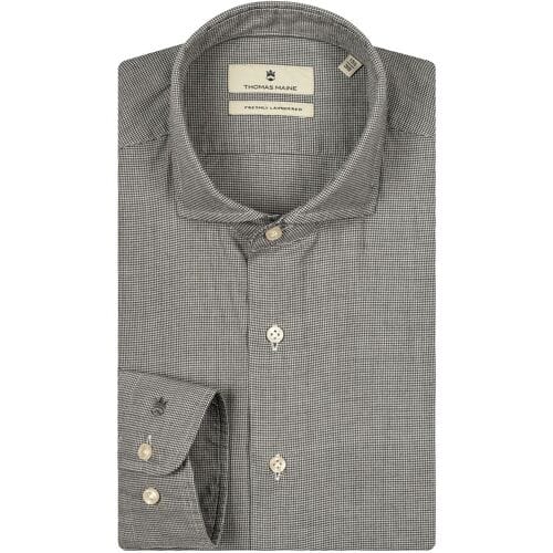 Thomas Maine Overhemd Roma Modern Kent Small Pied-de-Poule Pattern Midden Grijs / male