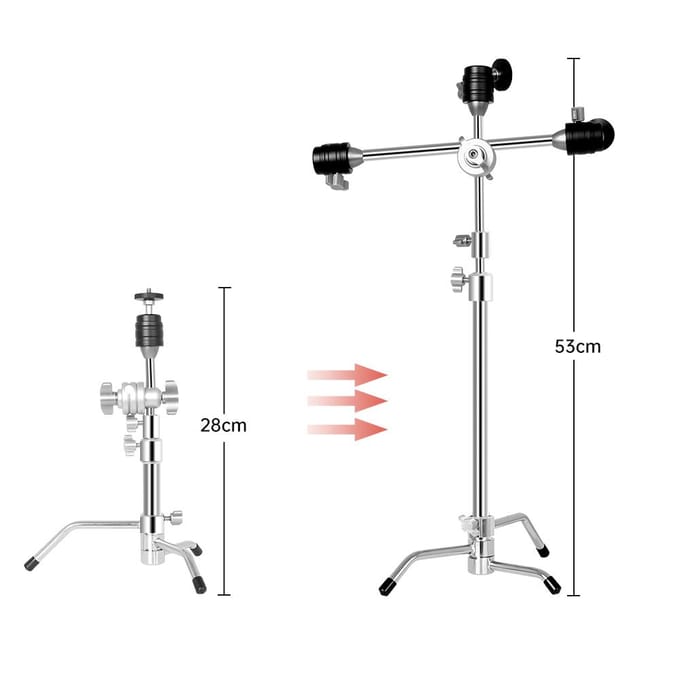 Andoer Mini C-Stand 20,8 pouces trépied de bureau support de téléphone en alliage d'aluminium capacité de charge 10 kg/22 lb 2 argenté