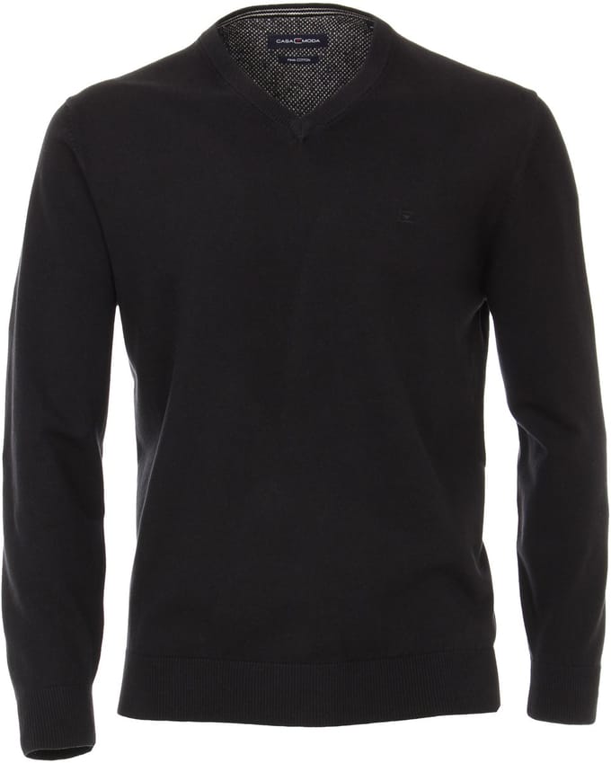 Casa Moda - V-hals trui - Mannen - M - Zwart - Katoen - 004430 V-hals