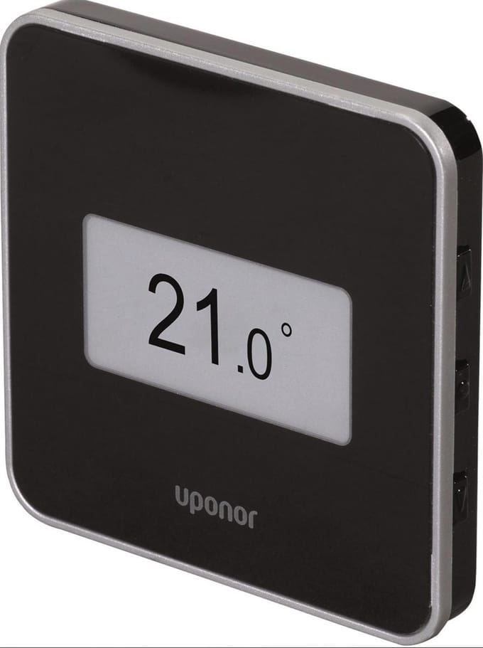 Uponor Smatrix Base T-149 Bus Ruimtethermostaat - Digitaal met E Ink Display & Luchtvochtigheidssensor - Vloerverwarming & Koeling - MPN 1087814 - Zwart