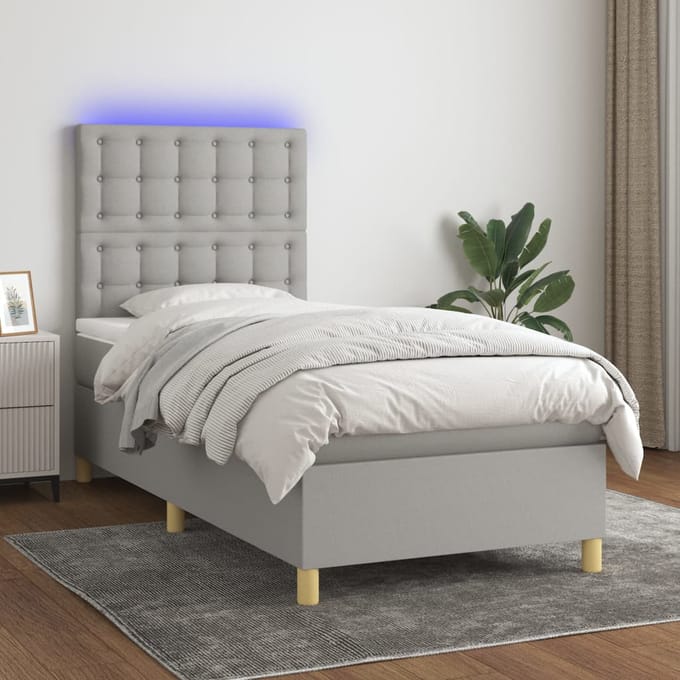vidaXL - Boxspring - met - matras - en - LED - stof - lichtgrijs - 80x200 - cm
