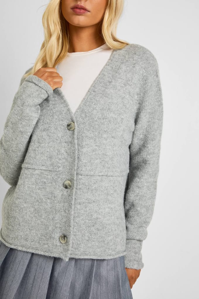 boohoo Dames Gebreide cardigan met V-hals en naaddetails | Grijs | Maat: Small