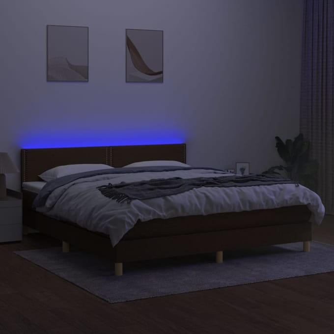 vidaXL - Boxspring - met - matras - en - LED - stof - donkerbruin - 180x200 - cm