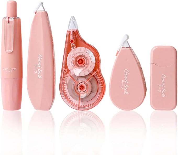 Correctierol Set - Correctie tape - Kantoor Werk - 5 Verschillende Modellen - 5 stuks - Roze