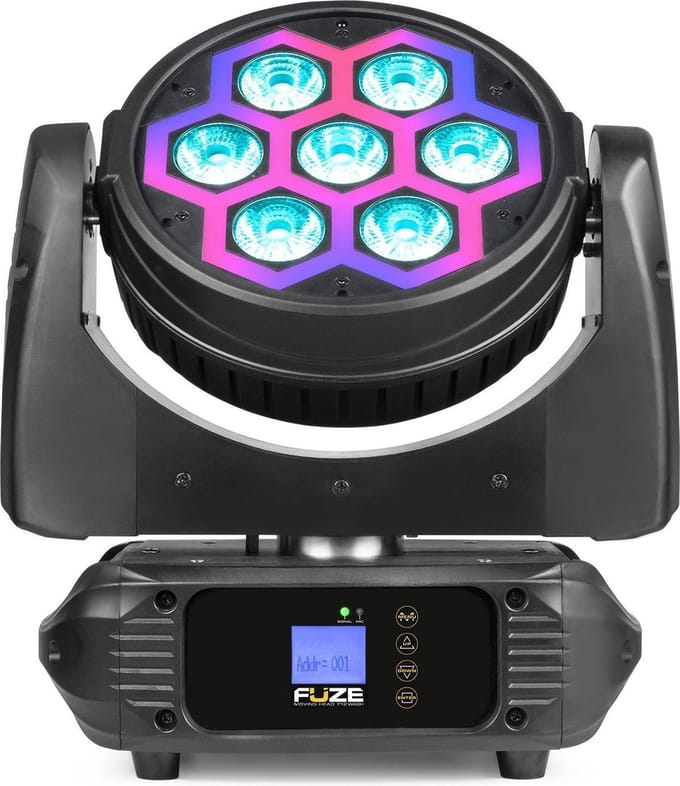 Moving head - BeamZ FUZE712 - met 7x 12W LED's en SMD LED neon effect - DMX