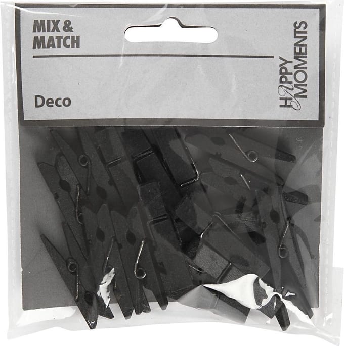 Mini wasknijper, afm 35x7 mm, dikte 9 mm, zwart, 20 stuk/ 1 doos