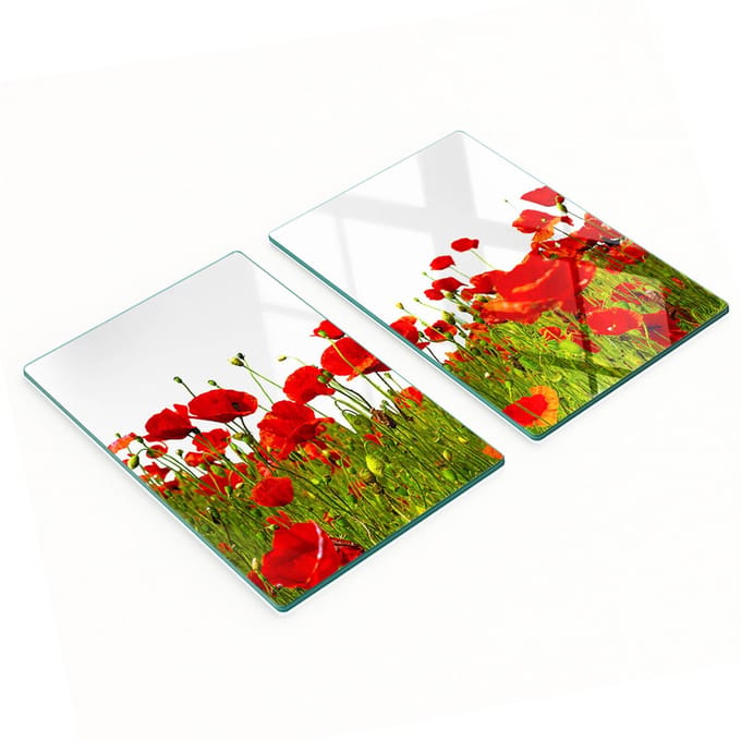 Multifunctionele decoratieve glazen keukenplanken met klaprozenmotief, 2x40x52 cm