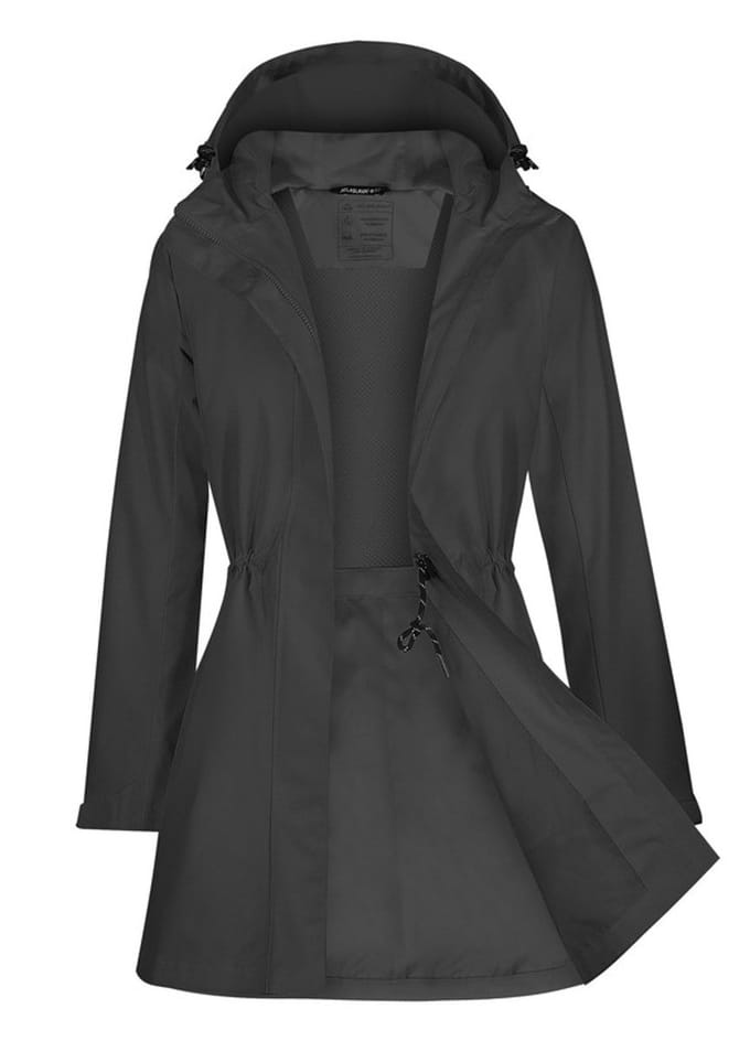 Daity Regenjas dames trenchcoat | lange waterdichte softshell jas met capuchon - Maat S