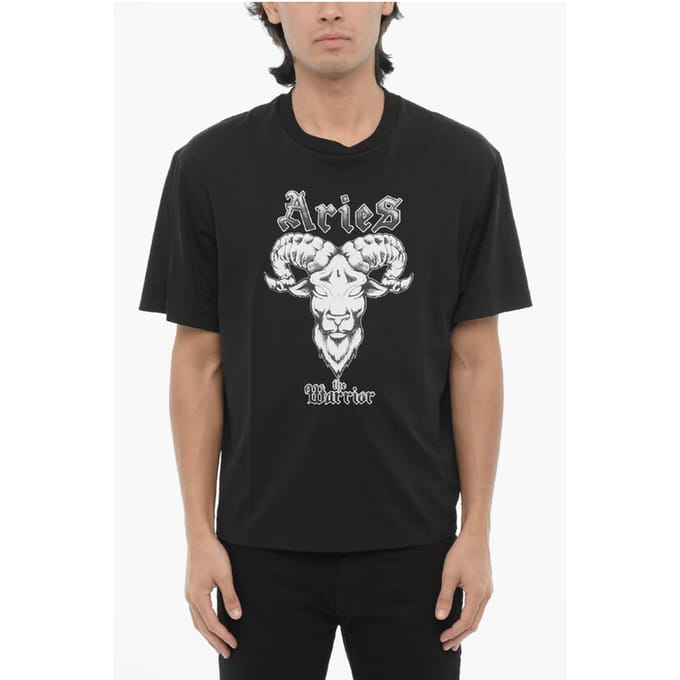 Slim Fit ROCK BAND ZODIAC RAM T-shirt in zwart