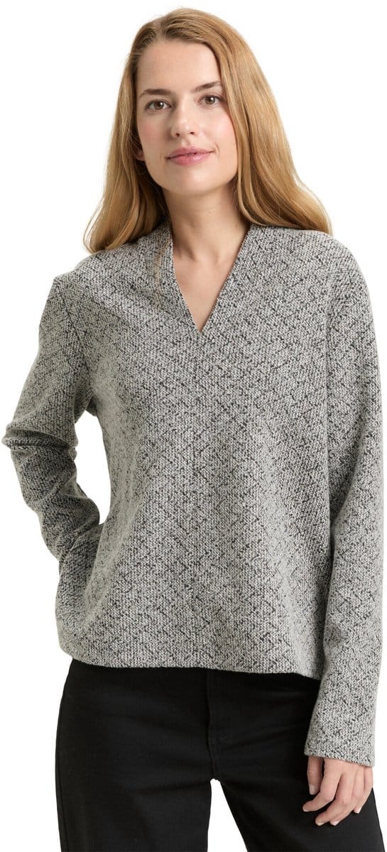 Tom Tailor - Sweatshirt met V-hals - Maat M - black white argyle structure