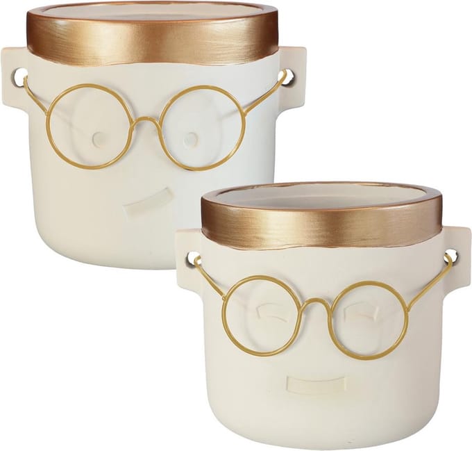 Bloempot met bril goud , Harry. Set van 2 stuks met afmeting 14x16cm