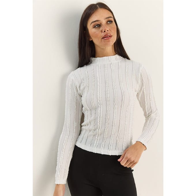 Halve Col Lange Mouw Katoenen Blouse