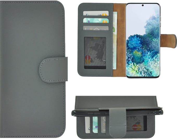 MoDo hoesje Geschikt voor Samsung Galaxy S20 Plus - Echt Leer Book Case - Grijs