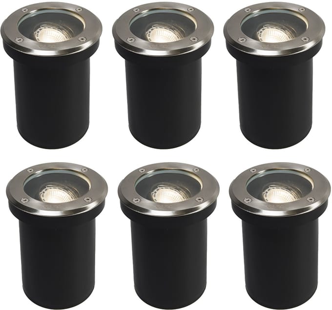 QAZQA delux - Moderne Grondspot - 1 lichts - Ø 13 cm - Staal - Buitenverlichting
