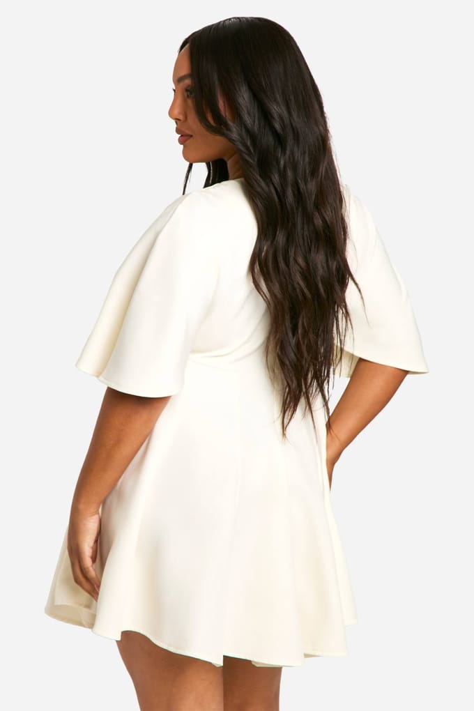 boohoo Dames Plus geplooide rok Skaterjurk | Ivoor | Maat: 48