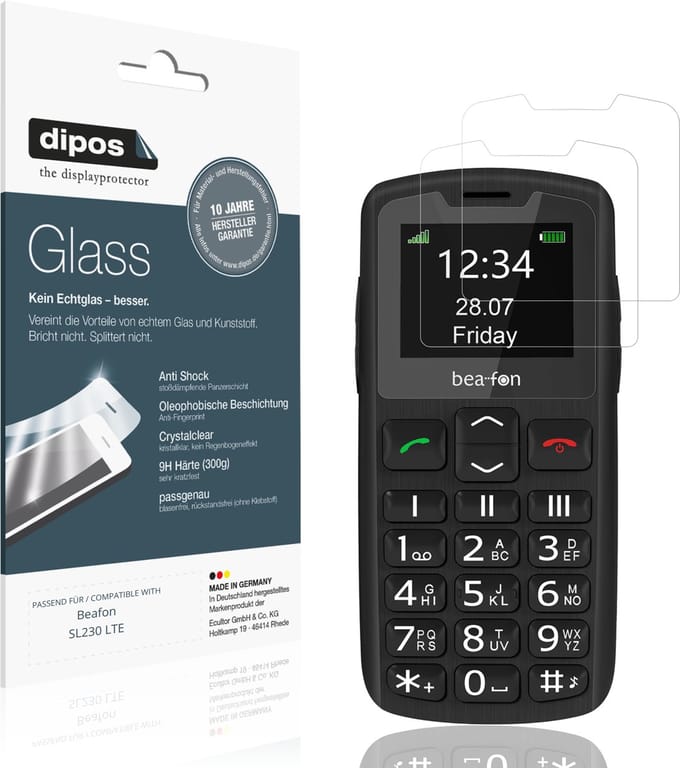dipos – 2x Pantserfolie geschikt voor Beafon SL230 LTE | 9H Screenprotector