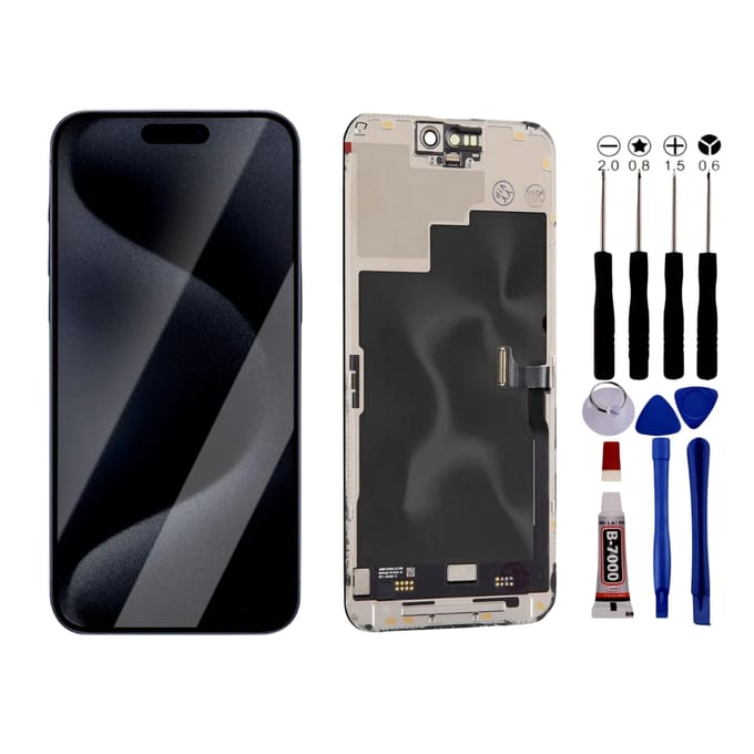 Scherm voor iPhone 15 PLUS Ole + Tools + zwarte lijm