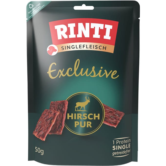 RINTI Singlevlees Exclusive Snack 50 g - Voordeelpakket: 3 x 50 g Hert Puur