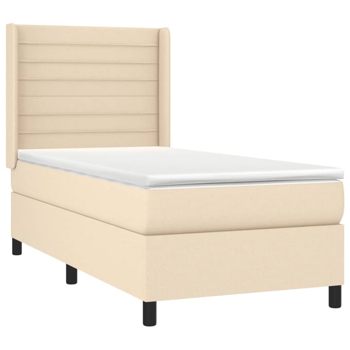 vidaXL - Boxspring - met - matras - stof - crèmekleurig - 90x200 - cm