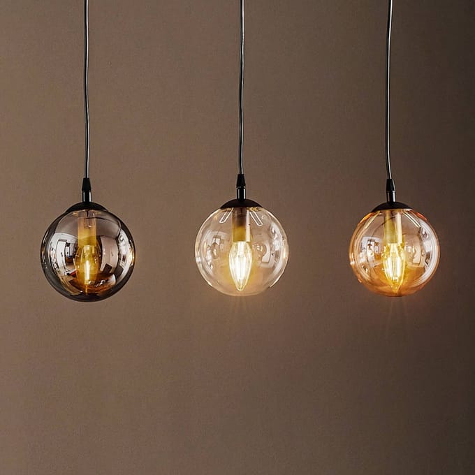 EMIBIG LIGHTING Hanglamp Glassy, 3-lamps, recht, grafiet/amber/helder, glas