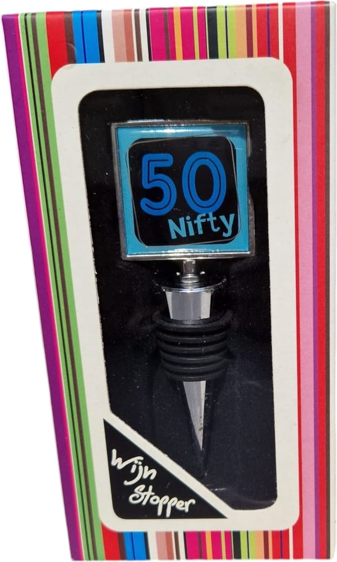 Wijnstopper - afsluiter - wijn stopper - grappig -"Nifty 50" - kurk - cadeau - presentje