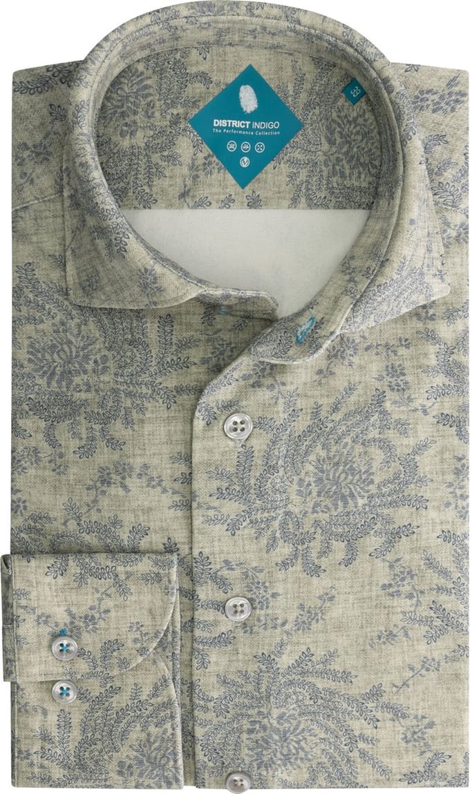 District Indigo Overhemd Pique Performance Print Light Green (7.42.025.778 - 378)