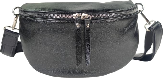 Qischa® - Crossbody heuptas bumbag - uni riem - soft - vegan - medium size - zwart metallic