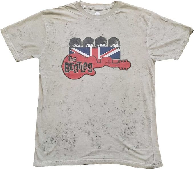 The Beatles - Guitar & Flag Heren T-shirt - M - Grijs