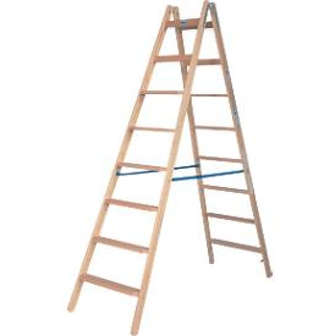 Trapladder Krause, dubbelzijdig, TRBS 2121-2, met emmerhaak, 2 x 8 treden/ringen, hout