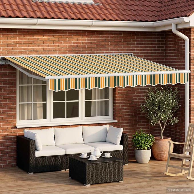 vidaXL - Handmatig - uitschuifbare - luifel - Groen - en - Geel - 3 - x - 2,5 - m
