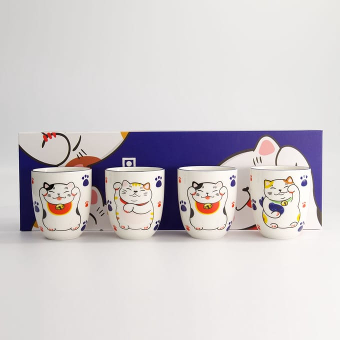 Tokyo Design Studio – Kawaii – Lucky Cat – Koppenset – 4 Stuks – 170ml