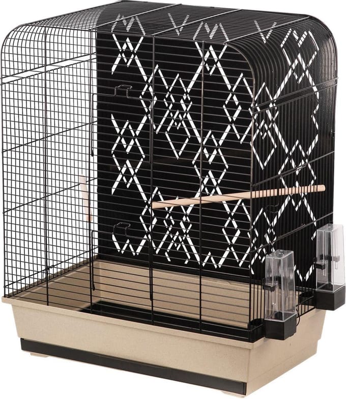 Flamingo Vogelkooi Mona Beige/Zwart - Beige/Zilver - 50 x 34 x 65 cm