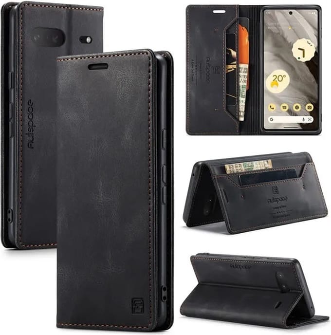 Luxe Flip Case met RFID Bescherming Kaarthouder en Magneetsluiting voor Google Pixel 7_ Zwart