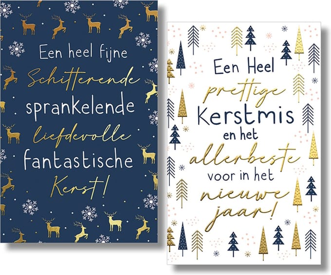 40 Kerstkaarten - Folie - Witte envelop - 10,5 x 16 cm - 2 motieven